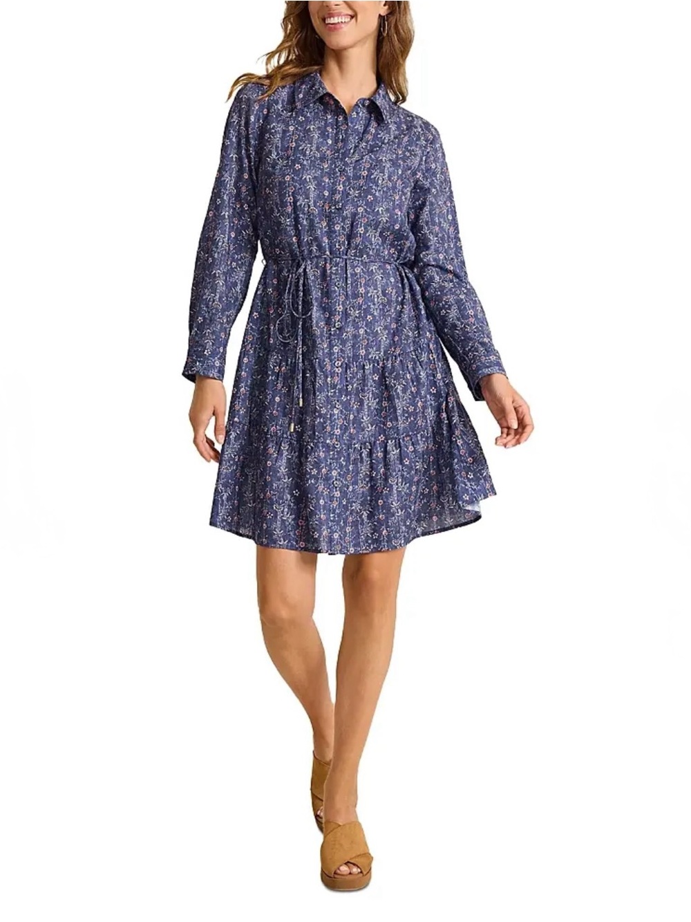Tommy Bahama
Blue Sea Floral Long Sleeve Shirt Dress Button-Front Navy Sz XL